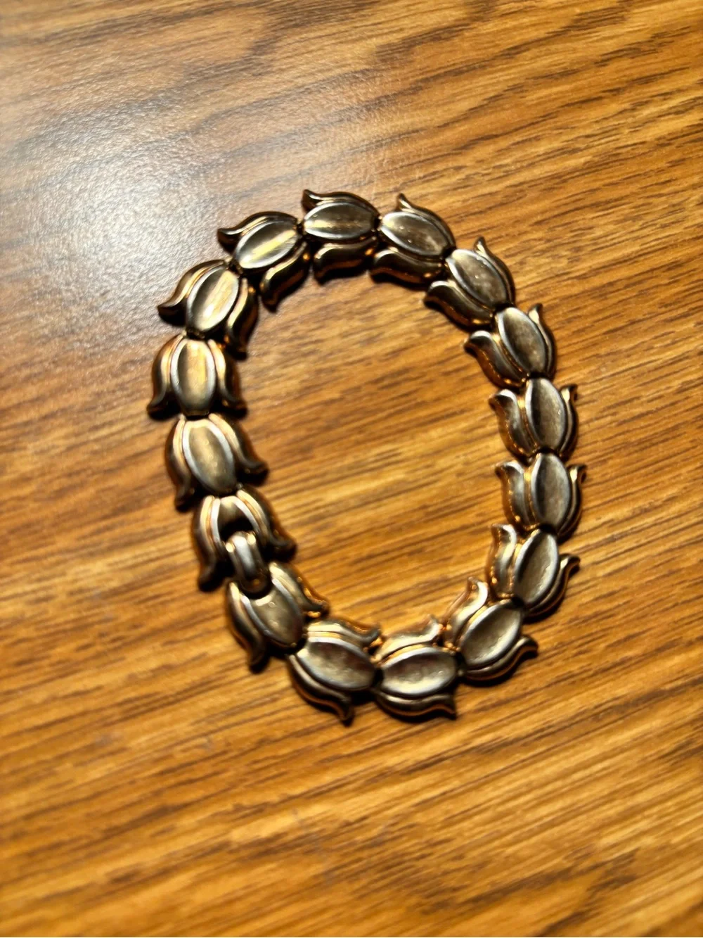 Statement Copper-Tone Bib Choker Necklace and Tulip Bracelet